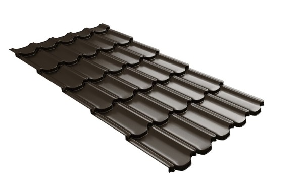 Металлочерепица квинта плюс с 3D резом 0,5 GreenСoat Pural RR 32 темно-коричневый (RAL 8019 серо-коричневый) купить в Новосибирске