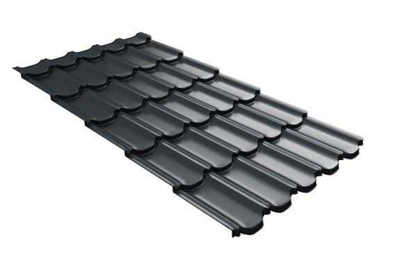 Металлочерепица квинта плюс с 3D резом 0,5 Satin RAL 7016 антрацитово-серый купить в Новосибирске