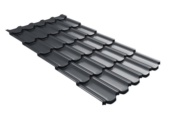 Металлочерепица квинта плюс с 3D резом 0,5 Satin RAL 7024 мокрый асфальт купить в Новосибирске